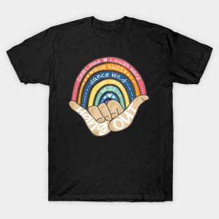 Hippie Colorful Hang Out Hand Sign Fingers Cute Boho Rainbow T-Shirt